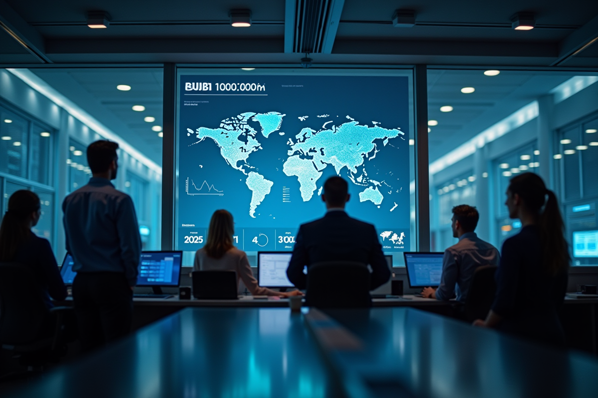 Professionnels analysant des données de la supply chain sur écrans tactiles