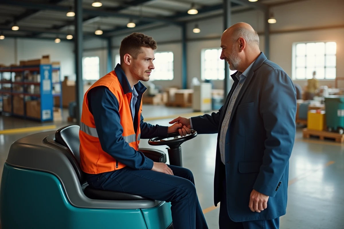 Jeune homme en uniforme utilisant un Speed Scrub Rider