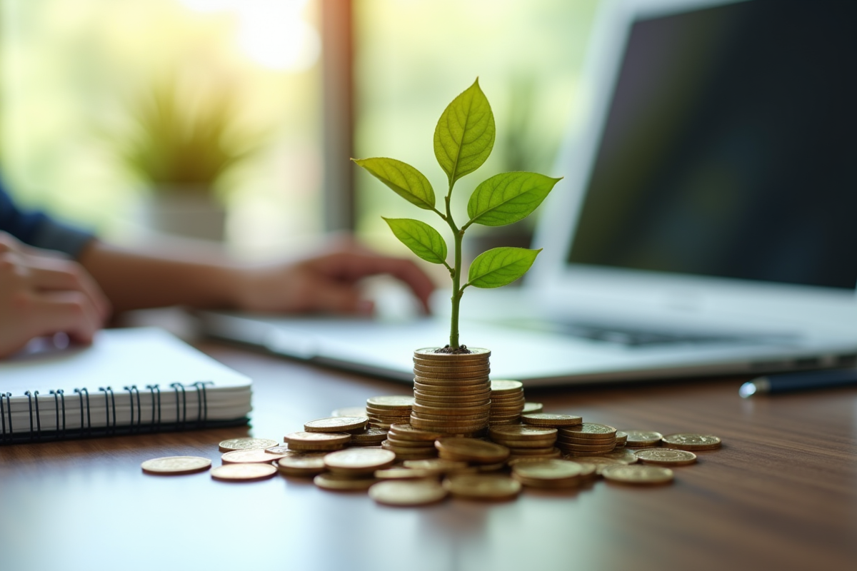 Petit arbre poussant sur une pile de pièces de monnaie