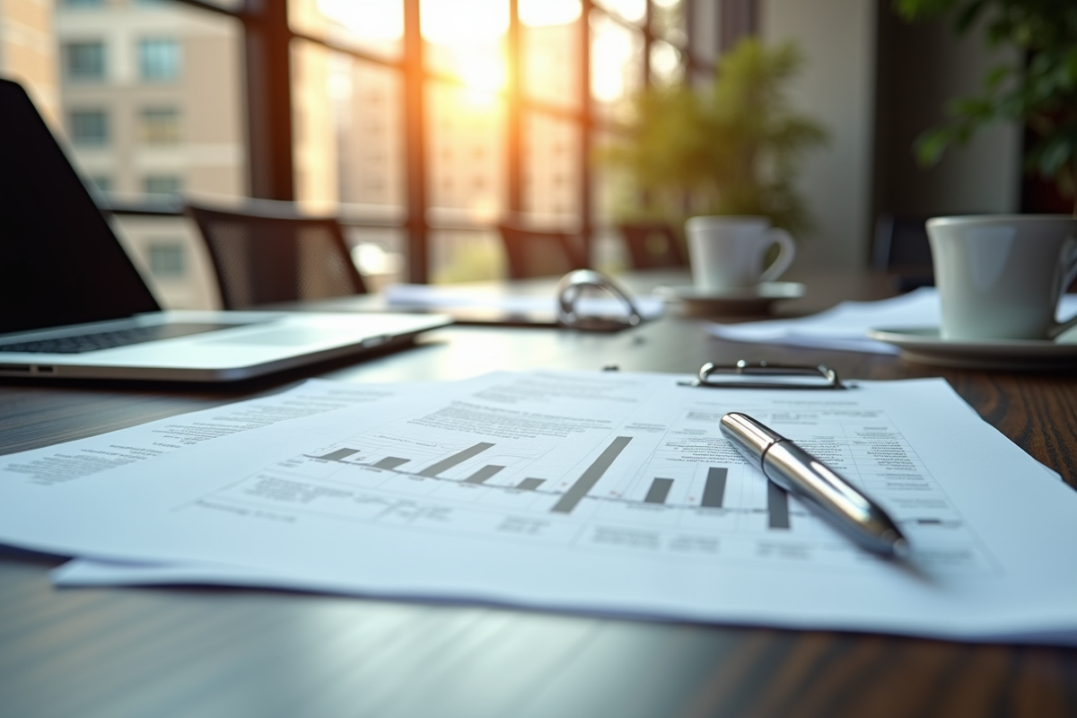 Bureau professionnel avec documents commerciaux et ordinateur