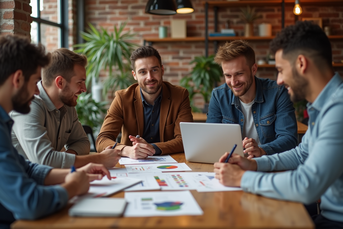 Groupe de jeunes adultes collaborant dans un espace de coworking