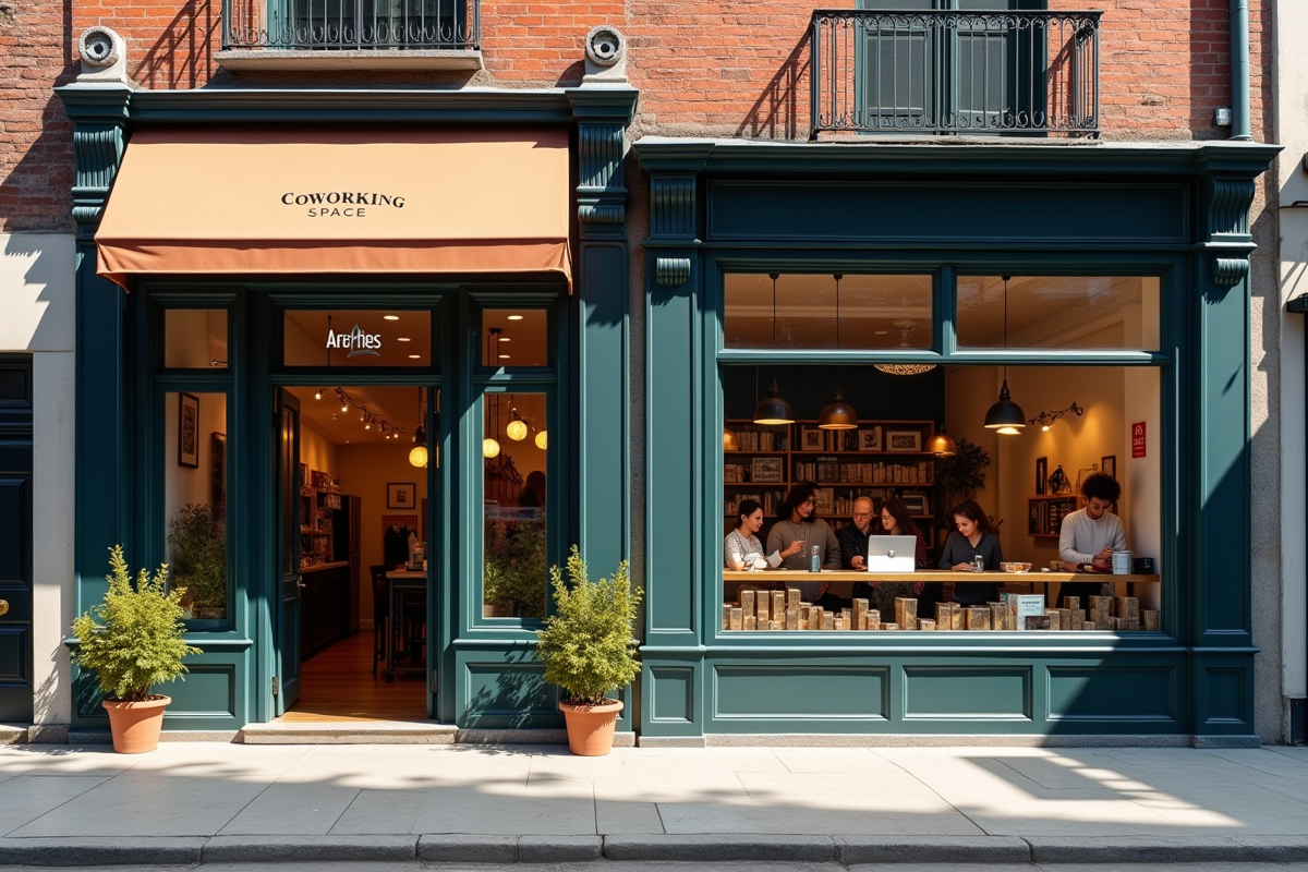 Deux boutiques côte à côte sur une rue ensoleillée