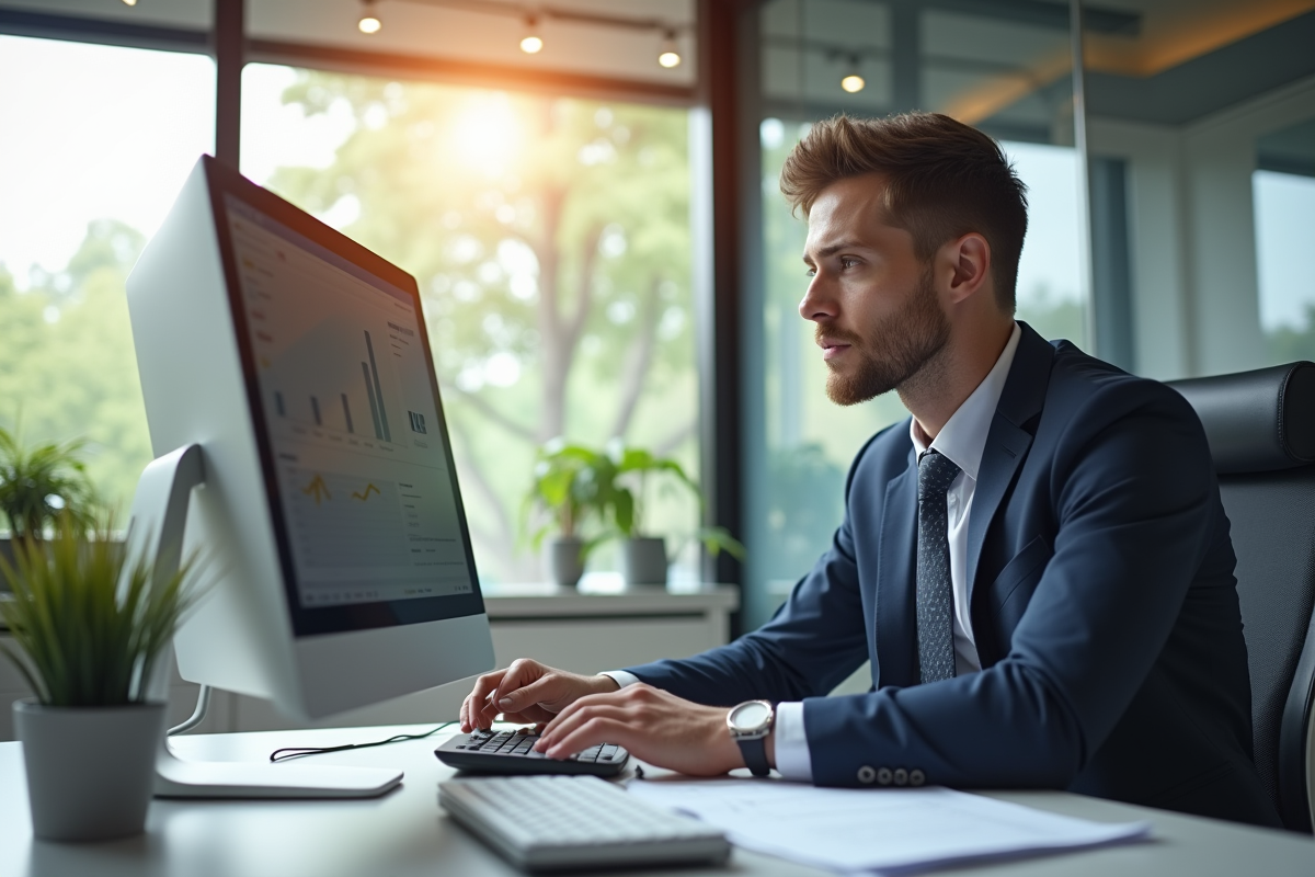Comptable confiant travaillant à un bureau moderne