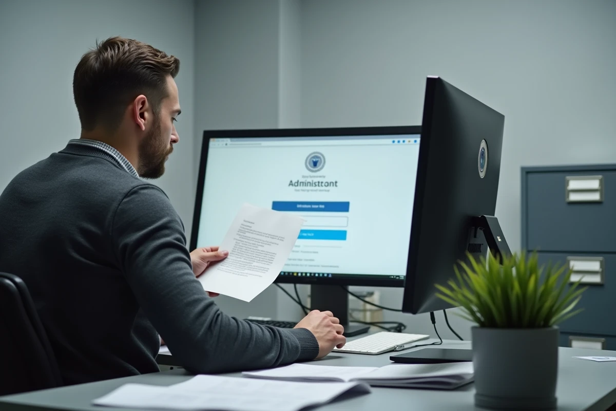 Fonctionnaire de l'Éducation nationale se connectant pour la première fois au portail Ensap sur un ordinateur de bureau