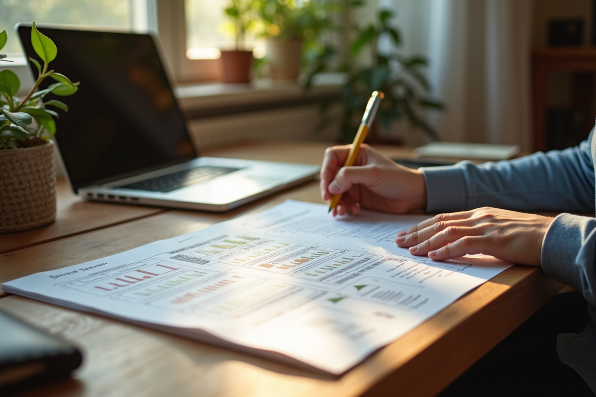 Entrepreneur créatif planifiant avec notes et ordinateur à domicile