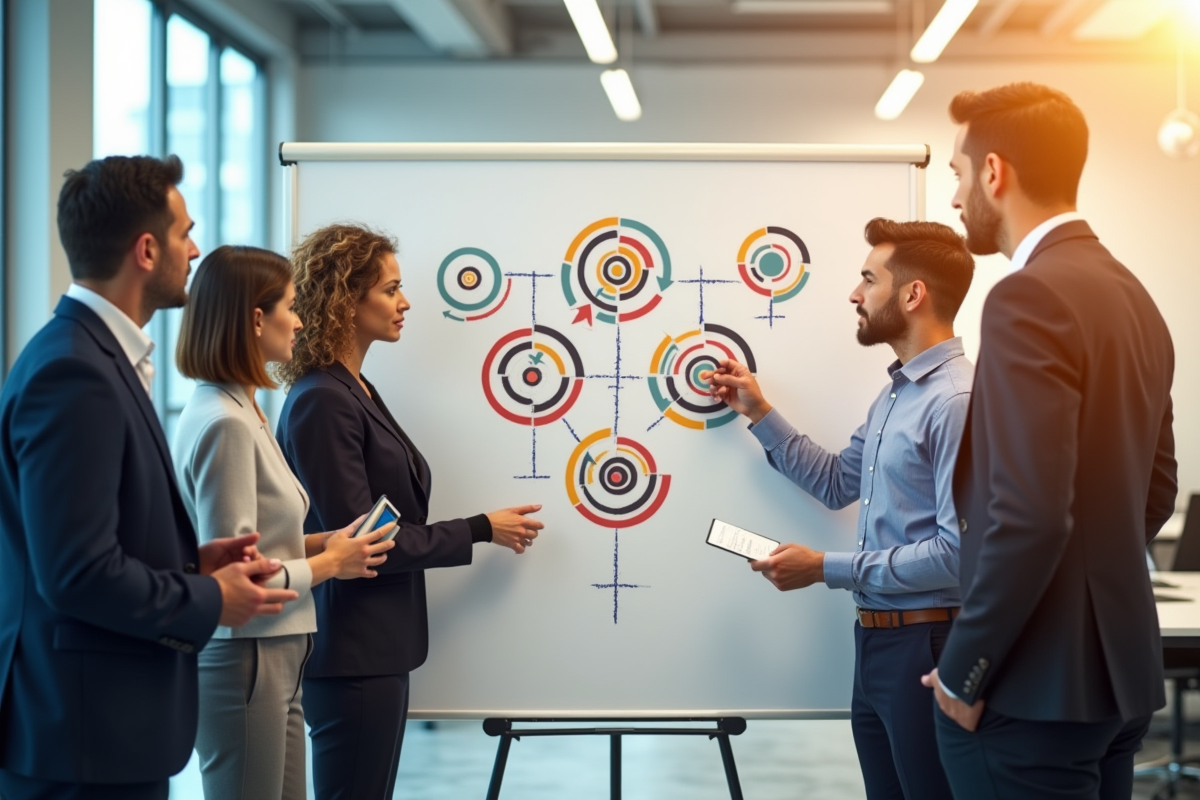 Groupe de professionnels discutant autour d