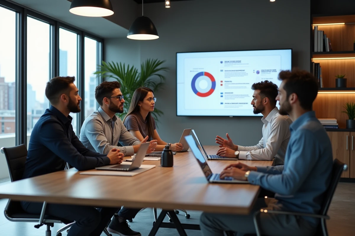 Equipe marketing discutant stratégies PPC en réunion