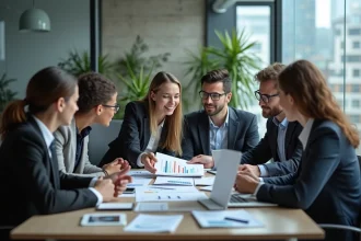 Groupe de professionnels en réunion dans un bureau moderne