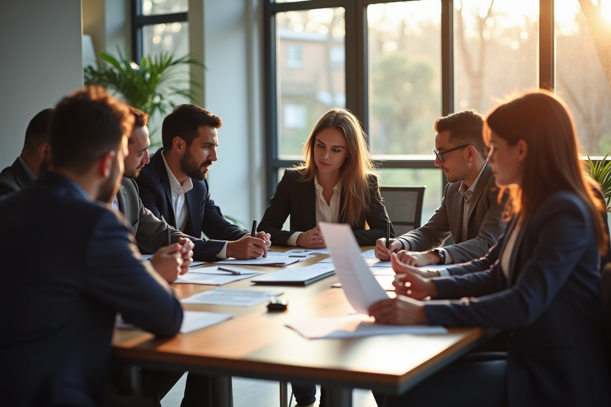 Groupe de professionnels discutant de CV en réunion