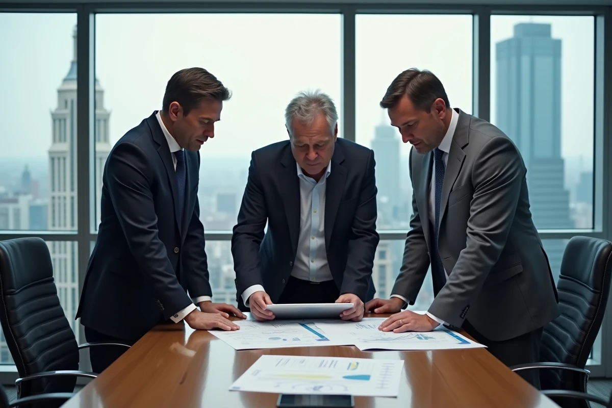 Groupe de conseillers en r&eacute;union discutant autour d