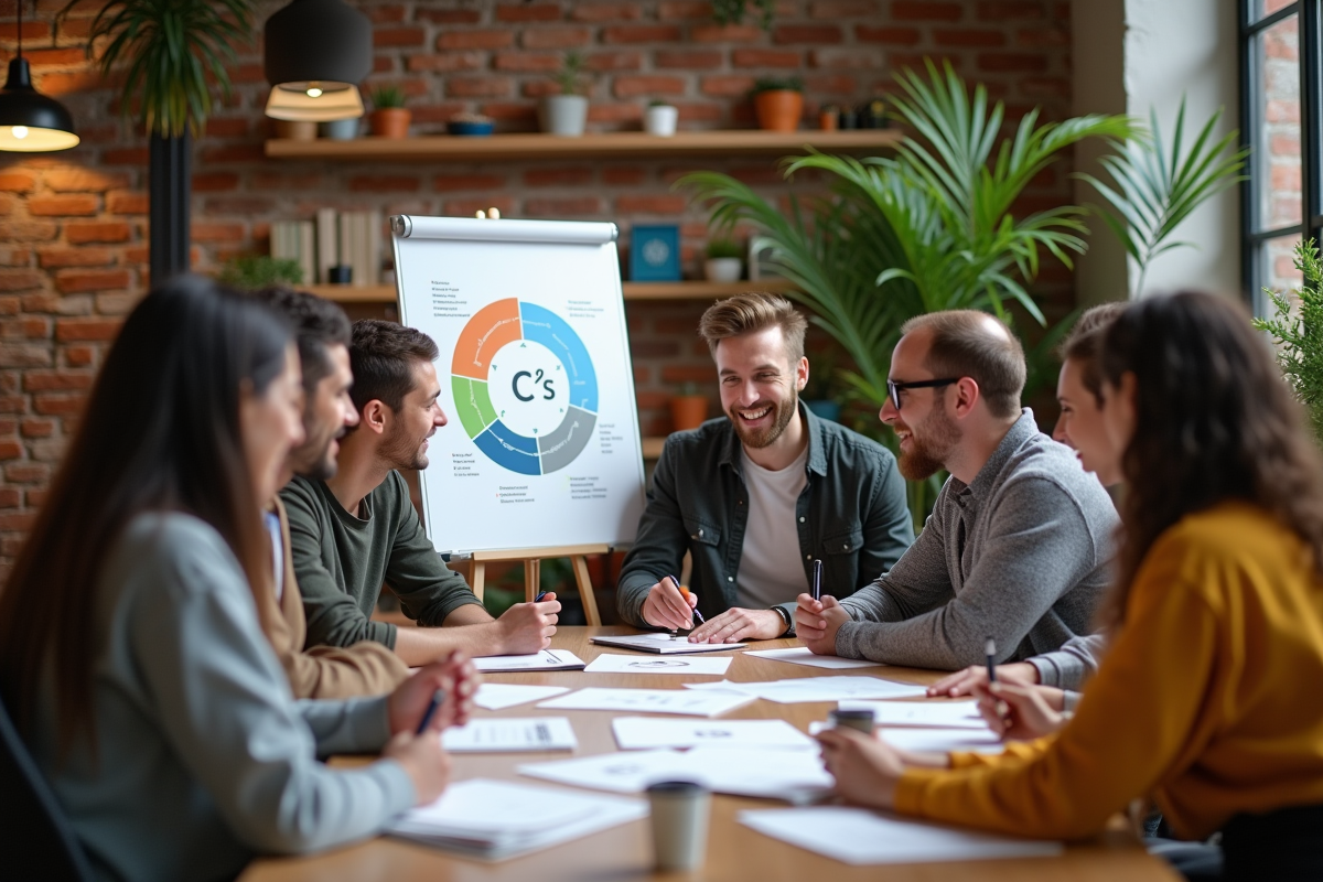 Groupe de professionnels en réunion autour d