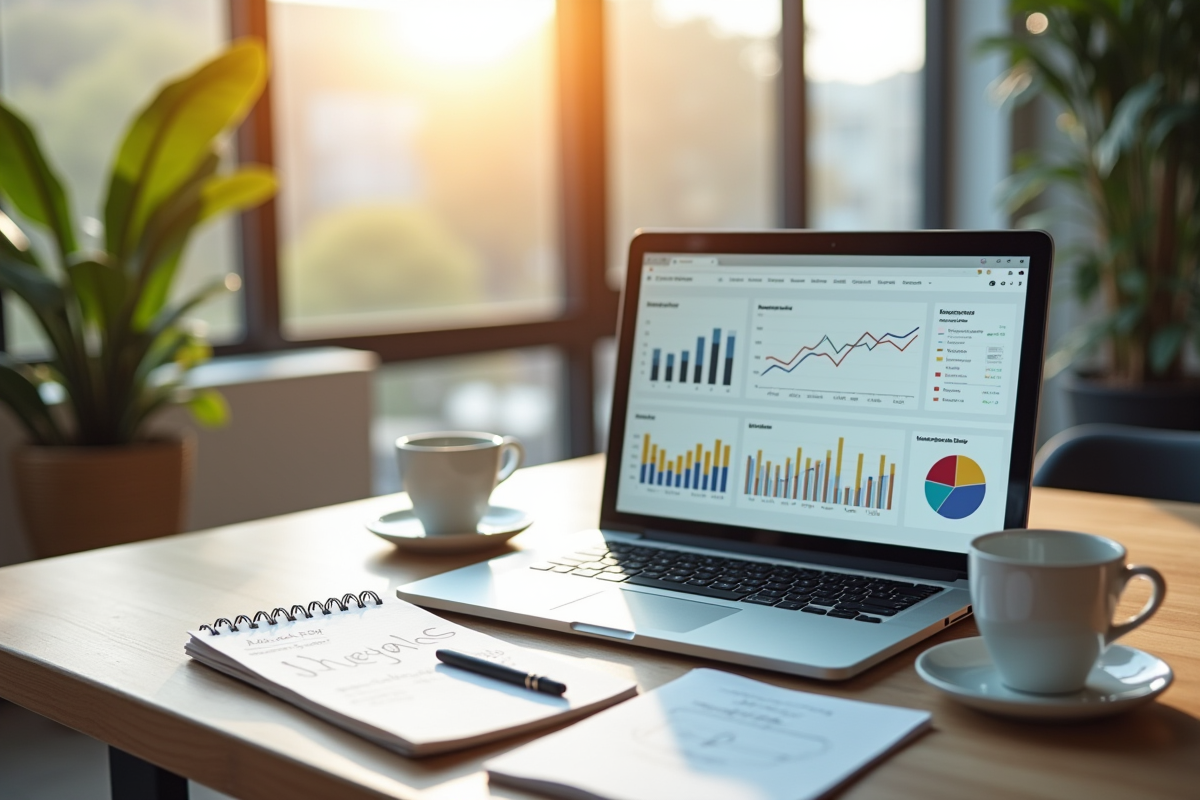 Espace de travail moderne avec graphique SEO et café