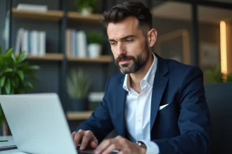 Expert SEO homme analysant des statistiques sur un ordinateur