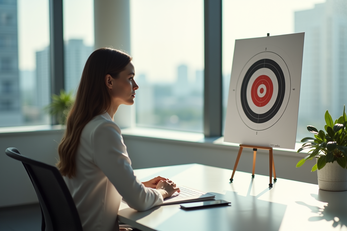 Femme d'affaires concentrée sur un objectif dans un bureau moderne