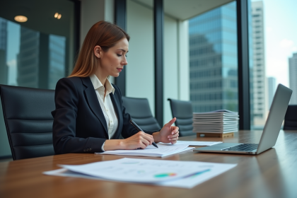 Femme d affaires concentrée en réunion économique