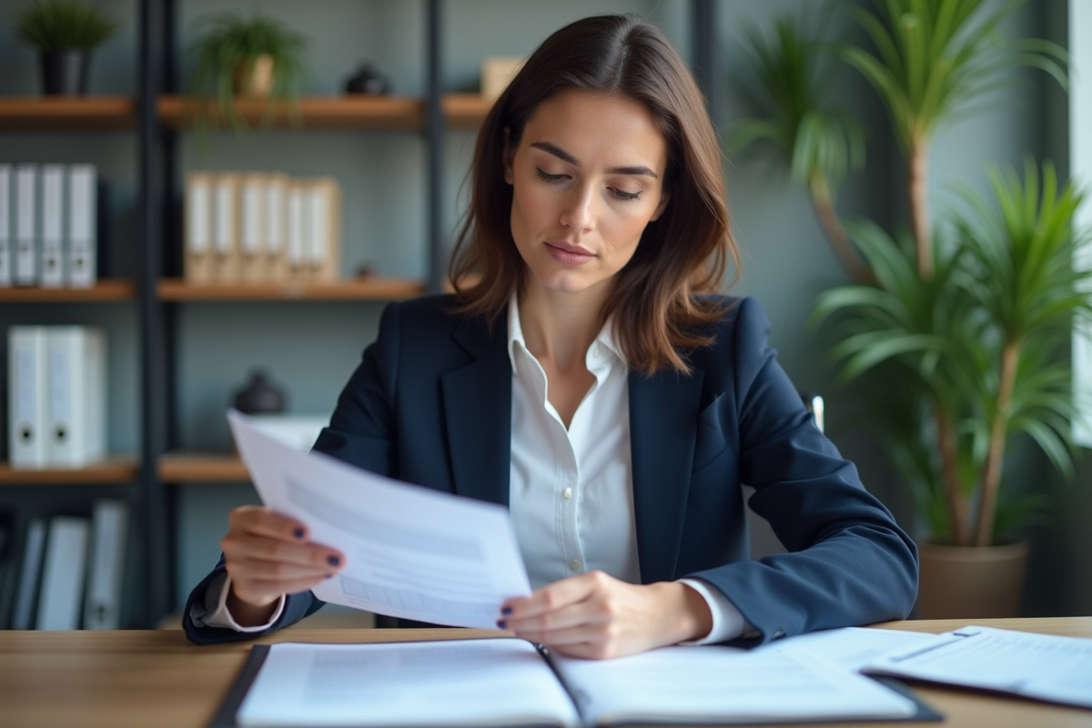 Femme d affaires en bureau moderne avec documents financiers