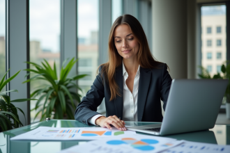 Femme d affaires en blazer analysant des données marketing