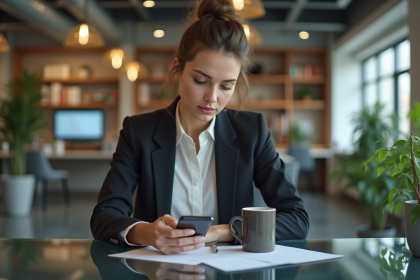 Femme en tenue de bureau dans un espace moderne et calme