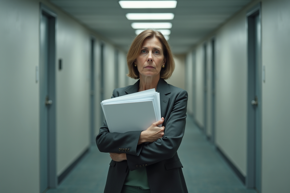 Femme d affaires dans un couloir minimaliste en réflexion