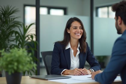 Femme d affaires souriante dans un bureau moderne