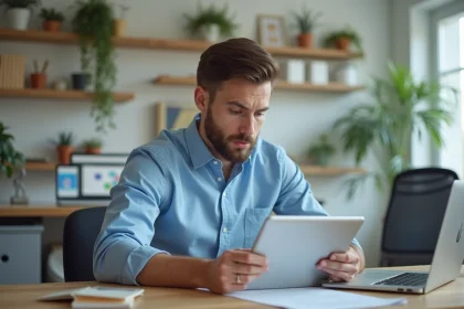 Jeune homme freelance travaillant dans un bureau moderne