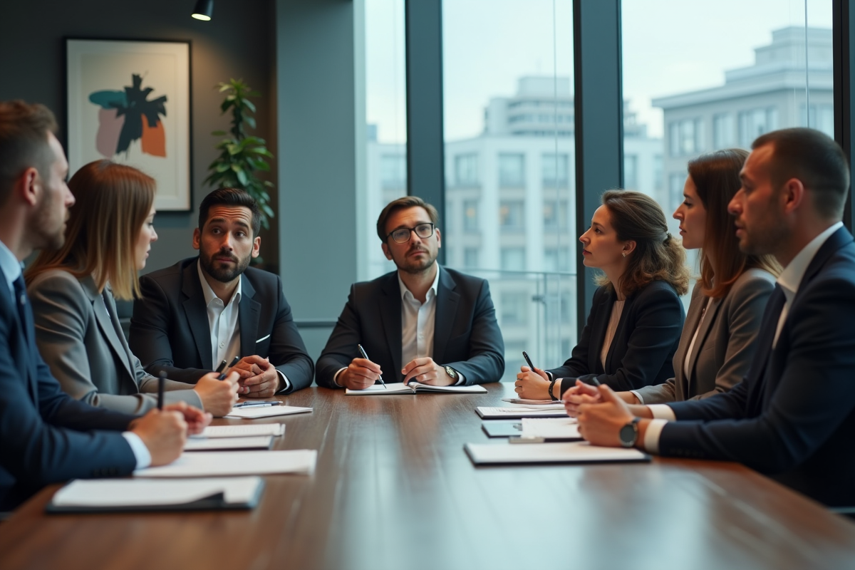 Groupe de professionnels en réunion de travail en entreprise