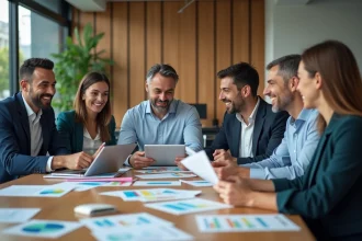 Groupe de professionnels en réunion dans un bureau moderne