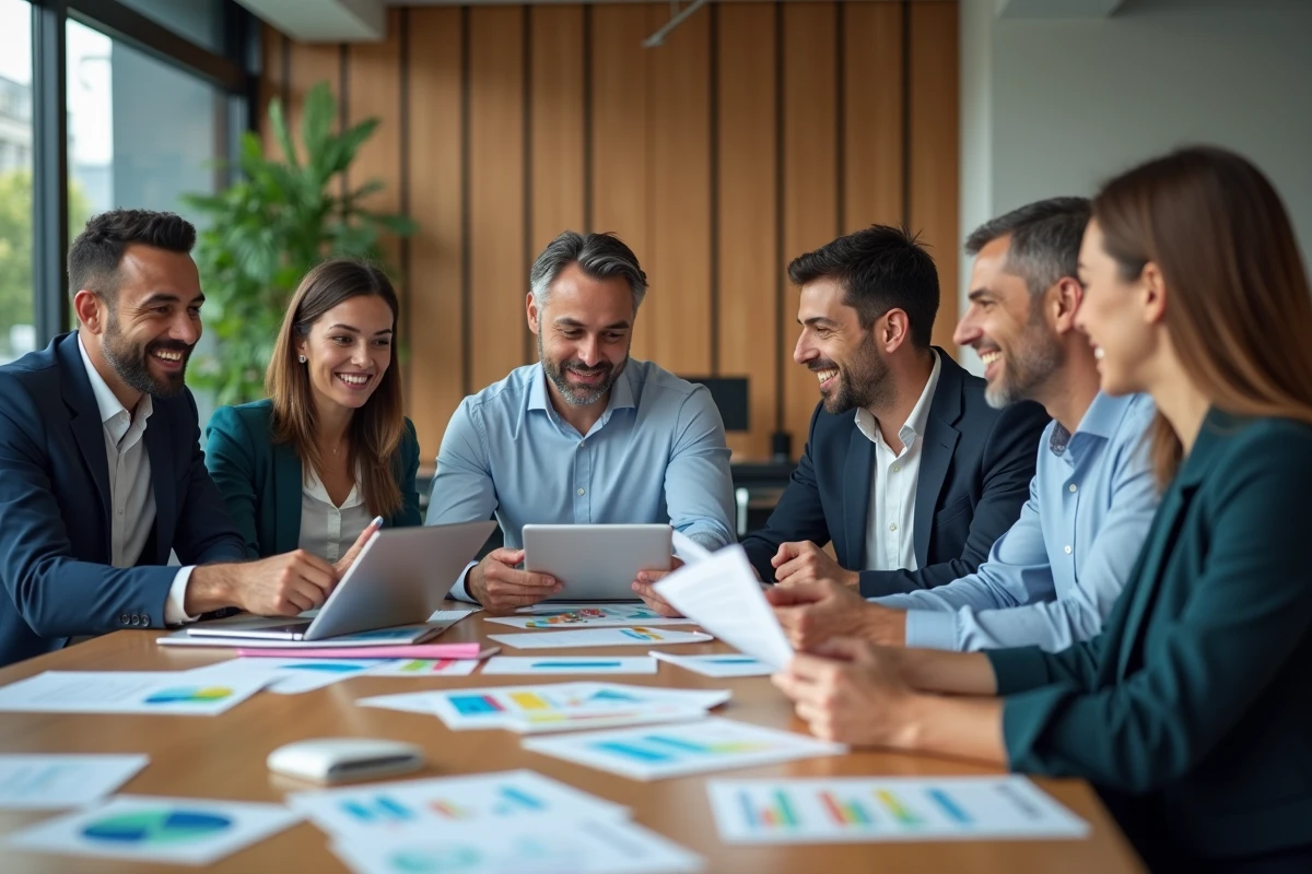 Groupe de professionnels en réunion dans un bureau moderne