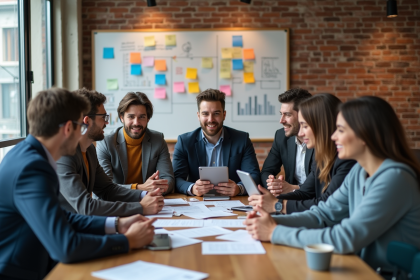 Groupe de professionnels en coworking dynamique