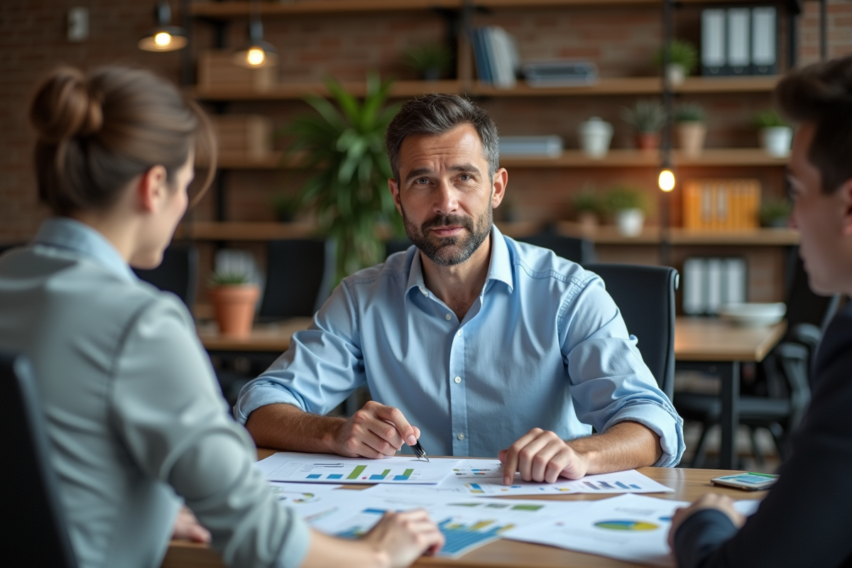 Groupe de collègues analysant rapports SEO