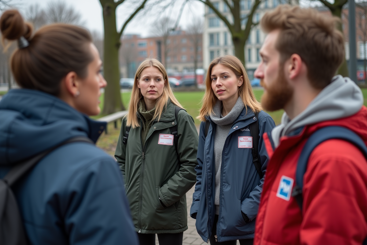 Groupe de volontaires divers dans un parc urbain