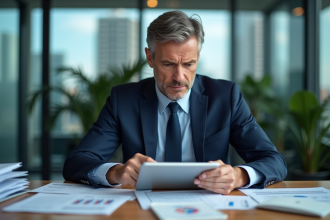 Homme d'affaires en costume dans un bureau moderne