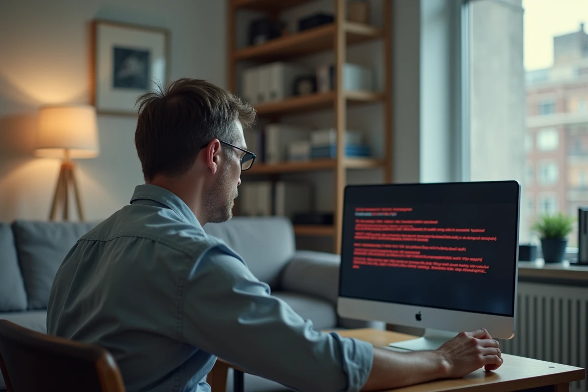 Homme anxieux regardant son écran d