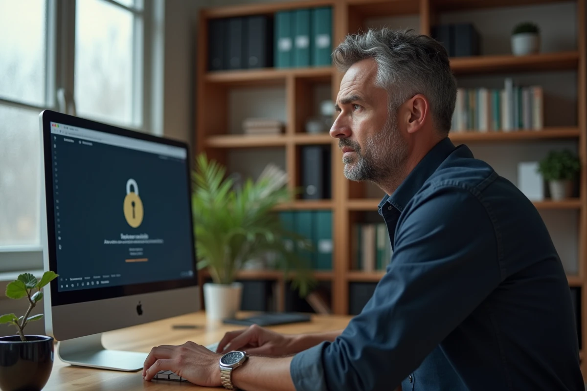 Homme en télétravail confus devant un message d'échec de connexion sur un logiciel RH