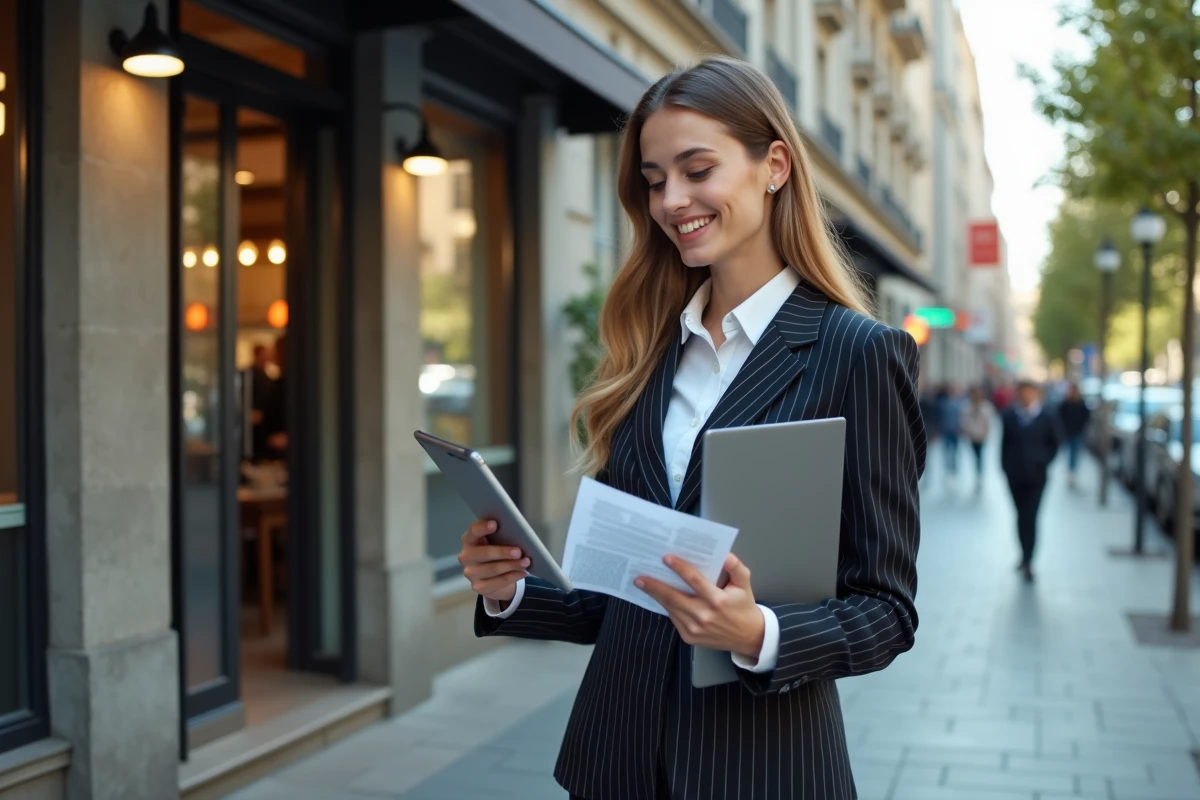 Jeune femme d'affaires dans un restaurant moderne