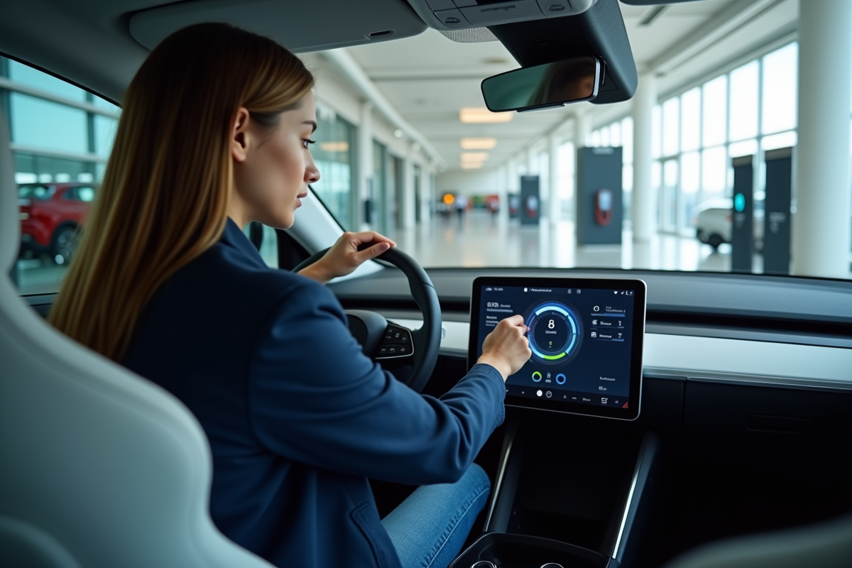 Jeune femme ingénieure inspectant tableau de bord