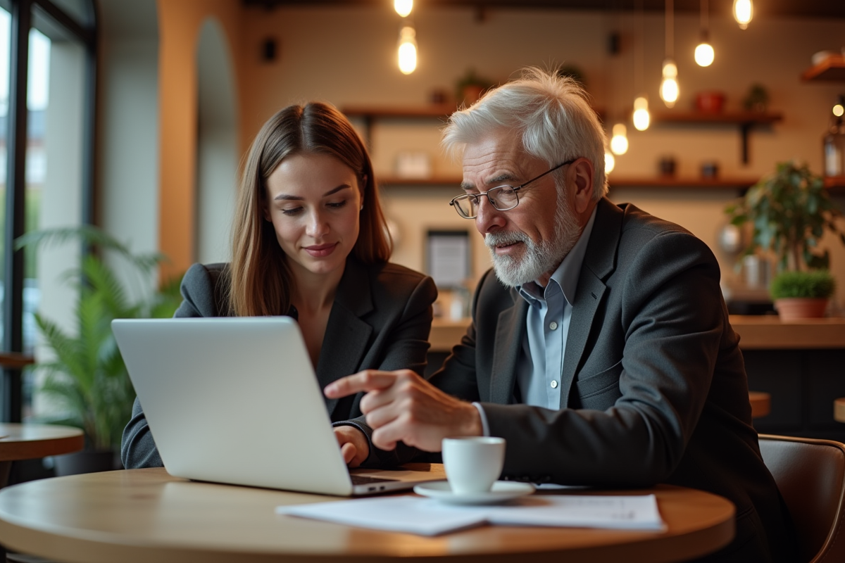Jeune femme recevant conseils d un mentor au cafe