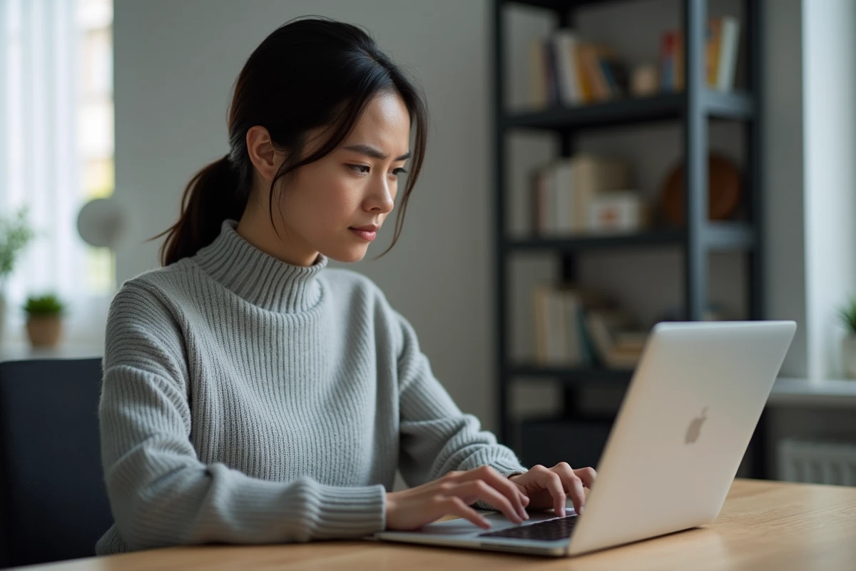 Femme frustrée devant un écran d'erreur de connexion Urssaf sur son ordinateur portable