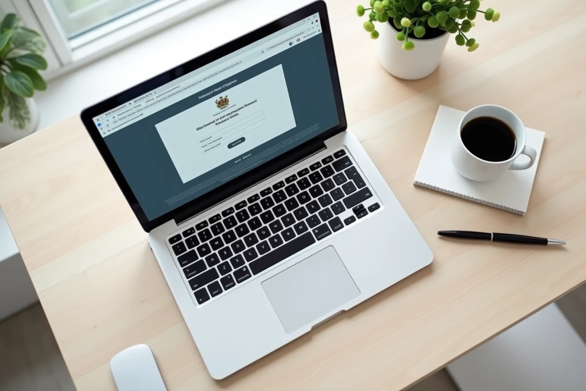 Écran de réinitialisation de mot de passe sur ordinateur portable avec carnet et café sur un bureau