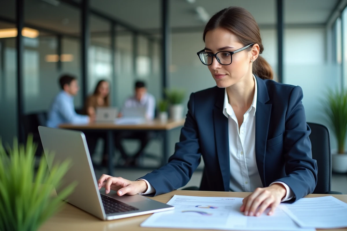 Responsable RH analysant les catégories socioprofessionnelles de salariés dans un bureau moderne