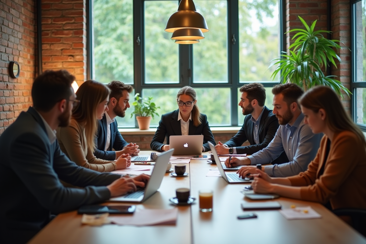 Groupe de professionnels collaborant dans un espace de coworking