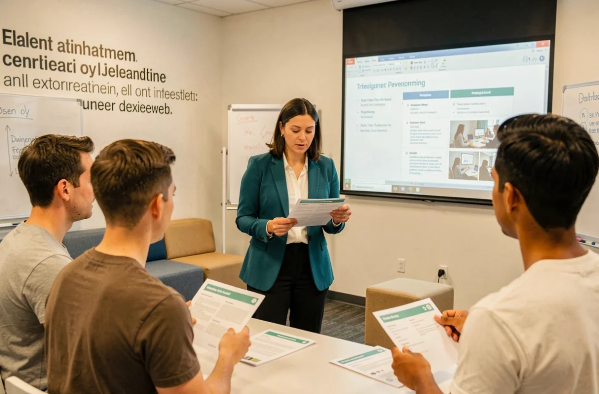 Consultante de Talent Program animant une session d'intégration pour de nouveaux talents en salle de formation