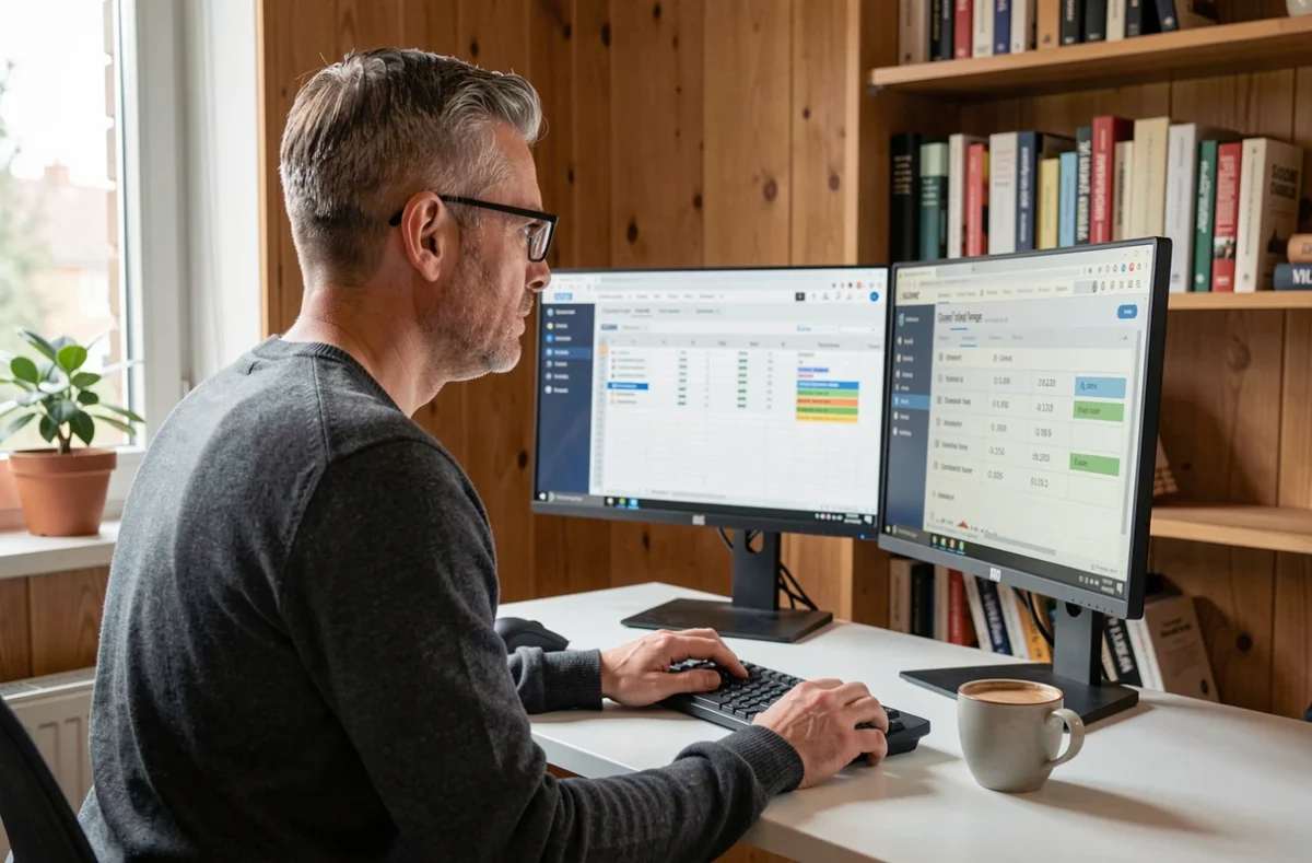 Professionnel en télétravail analysant un tableau de bord CRM pour affiner le ciblage ICP à partir de données clients réelles