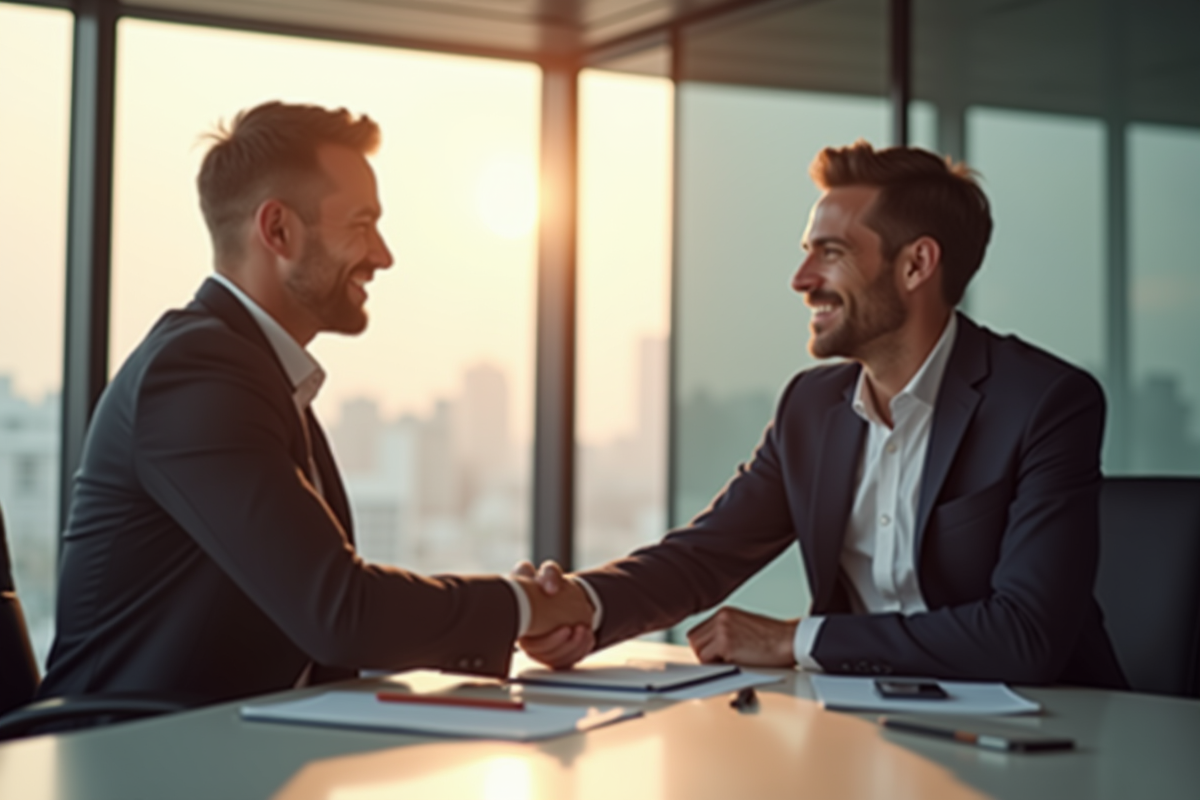 Commercial souriant serrant la main d un client