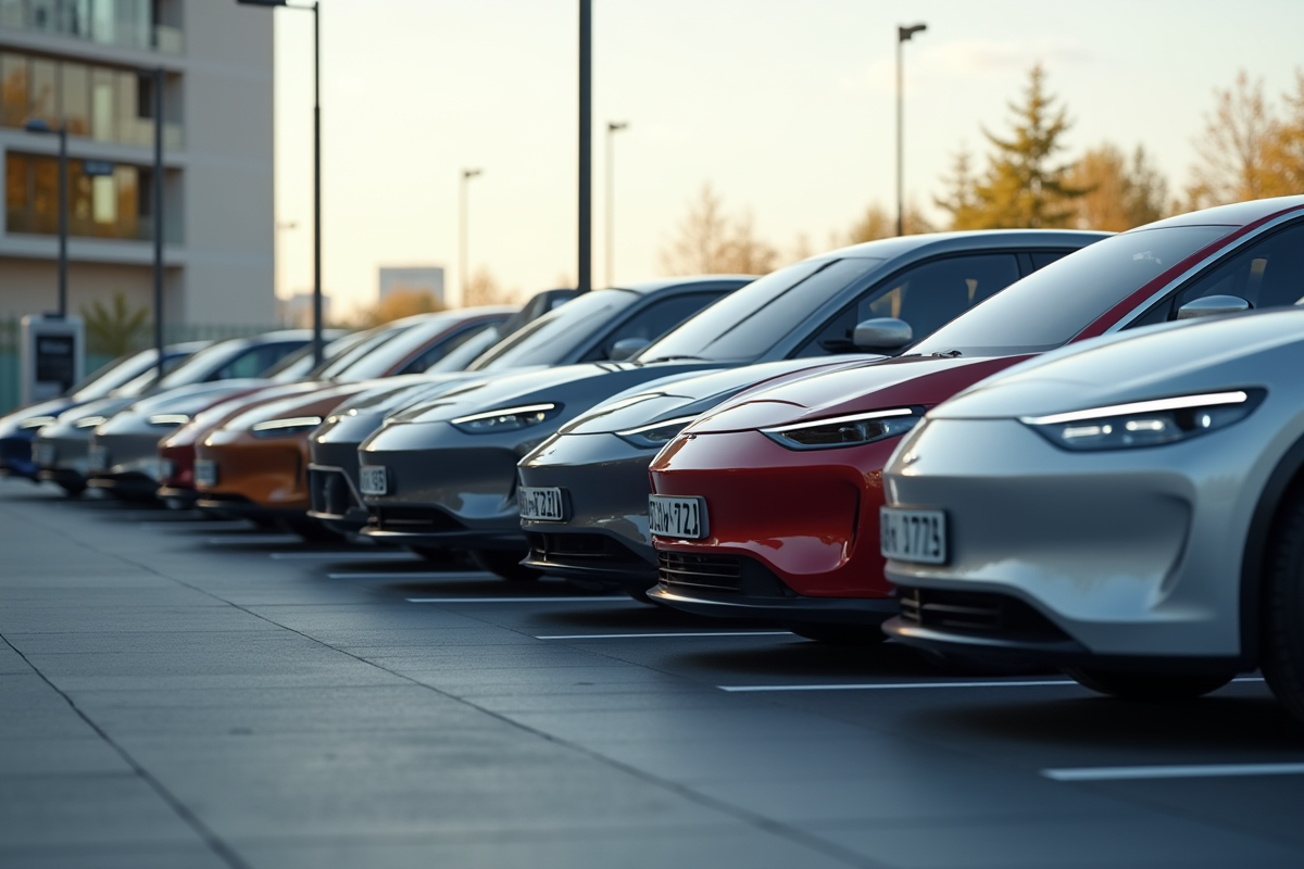 Ligne de voitures électriques modernes au station de charge