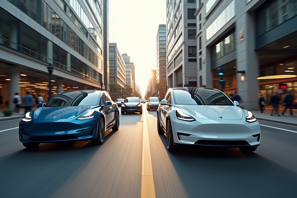 Voitures électriques en mouvement dans une ville dynamique